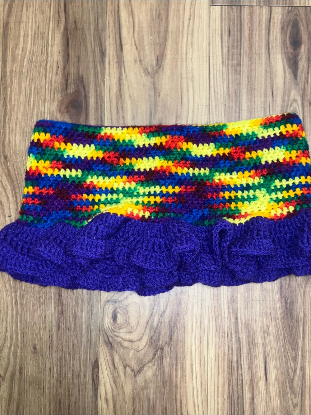(Size is small!)  handmade Rainbow Crochet Mini Skirt
